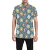 Hibiscus Pattern Print Design HB033 Men's Short Sleeve Button Up Shirt