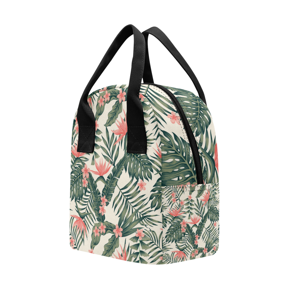 Tropical Flower Palm Leaves Insulated Lunch Bag