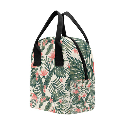 Tropical Flower Palm Leaves Insulated Lunch Bag