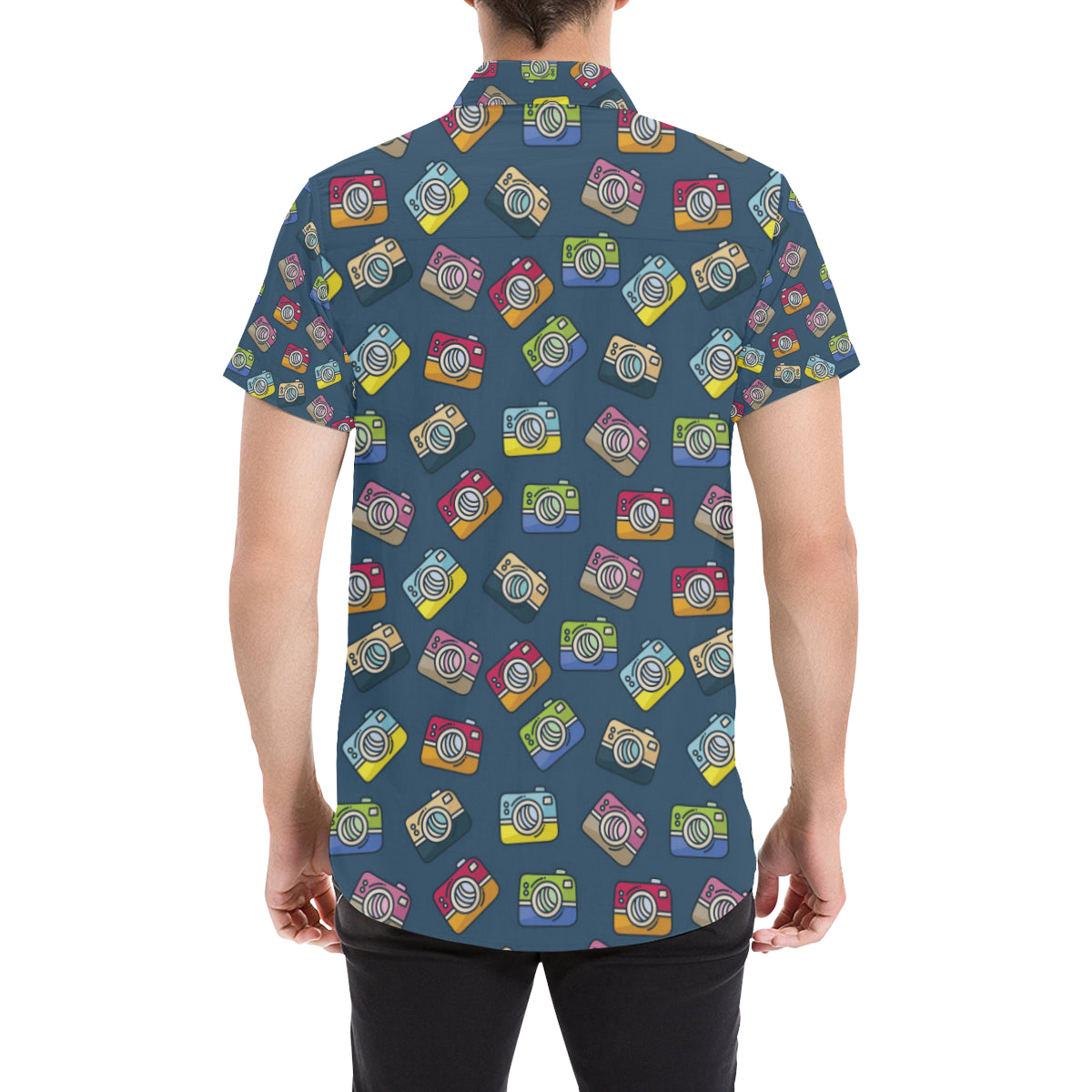 Camera Pattern Print Design 03 Men's Short Sleeve Button Up Shirt