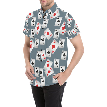 Poker Cards Pattern Print Design A05 Men's Short Sleeve Button Up Shirt