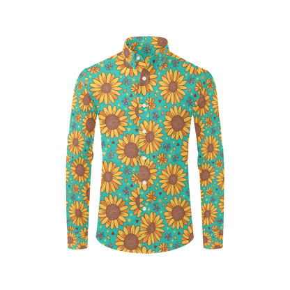 Sunflower Pattern Print Design SF013 Men's Long Sleeve Shirt