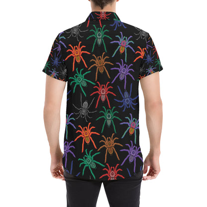 Tarantula Neon Color Pattern Print Design 03 Men's Short Sleeve Button Up Shirt