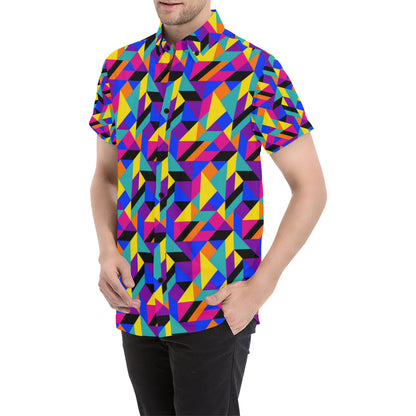 90s Colorful Pattern Print Design 1 Men's Short Sleeve Button Up Shirt