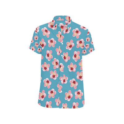 Cherry Blossom Pattern Print Design CB09 Men's Short Sleeve Button Up Shirt