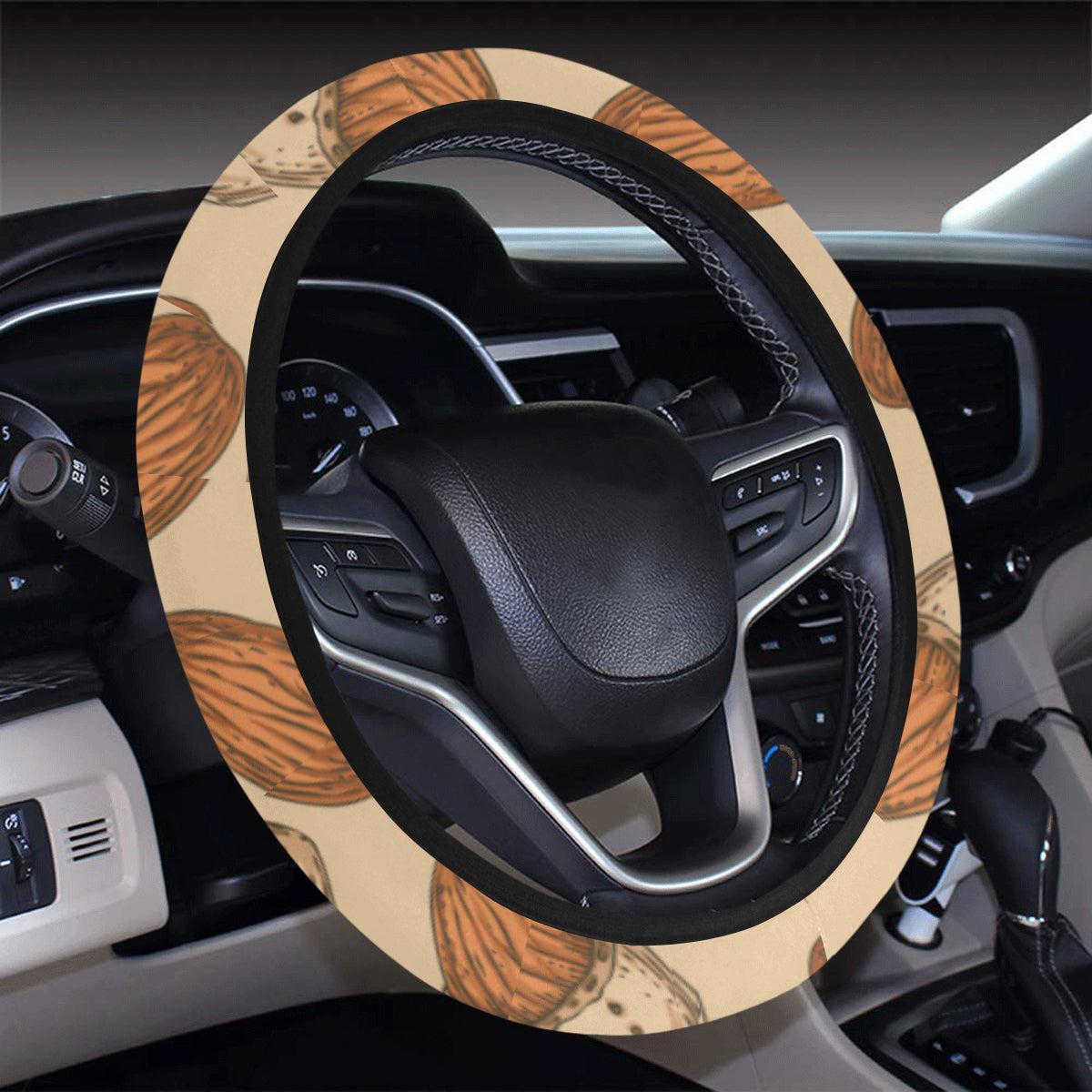 Almond Pattern Print Design 04 Steering Wheel Cover with Elastic Edge