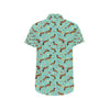 Dachshund with Floral Print Pattern Men's Short Sleeve Button Up Shirt