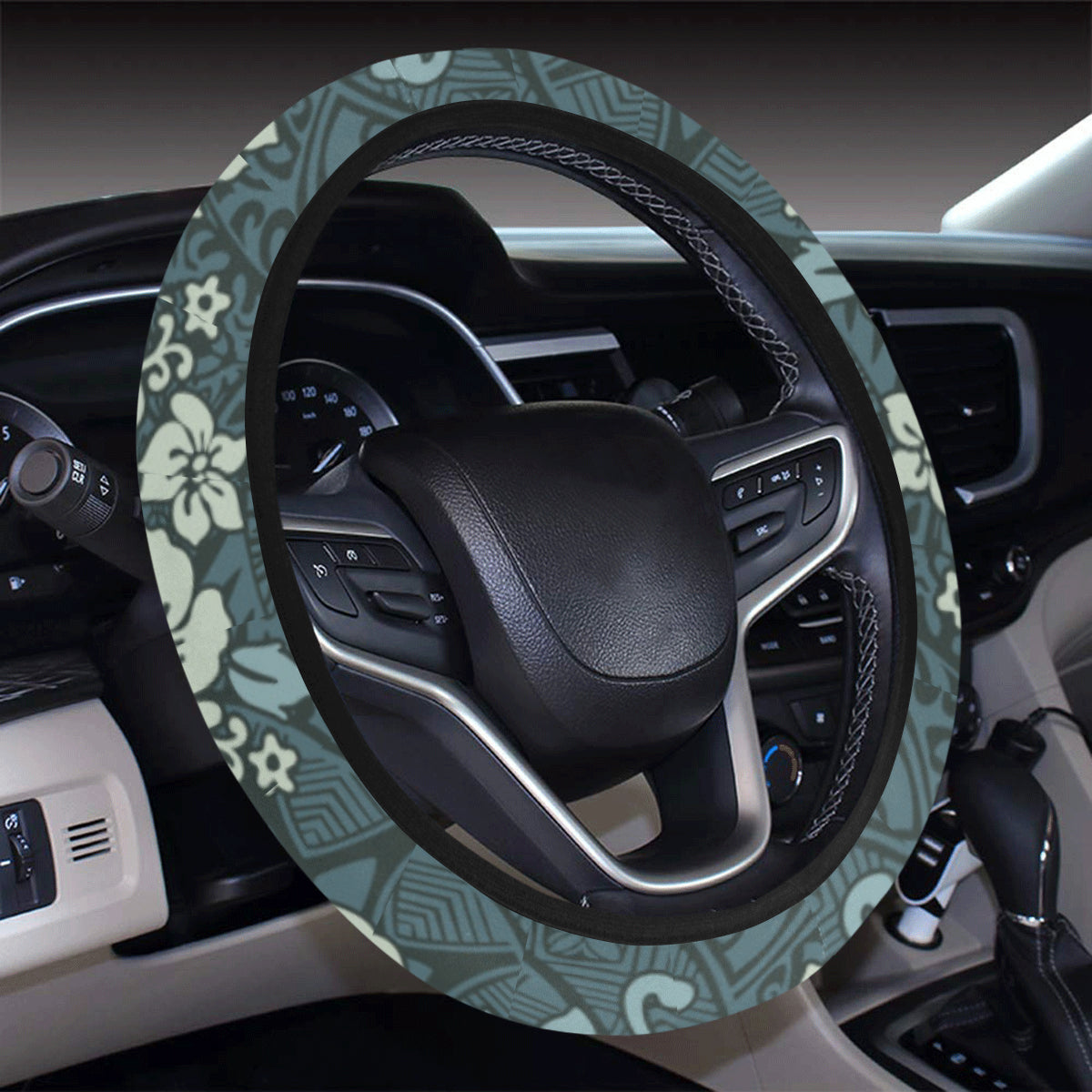 Flower Hawaiian Hibiscus Style Print Pattern Steering Wheel Cover with Elastic Edge