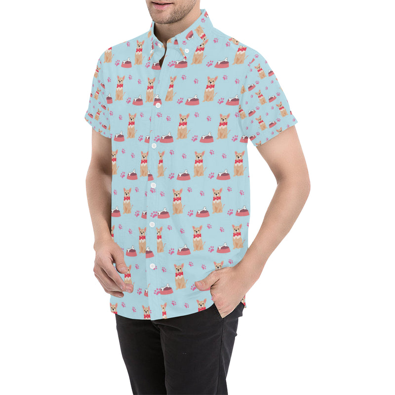 Chihuahua Pattern Print Design 05 Men's Short Sleeve Button Up Shirt