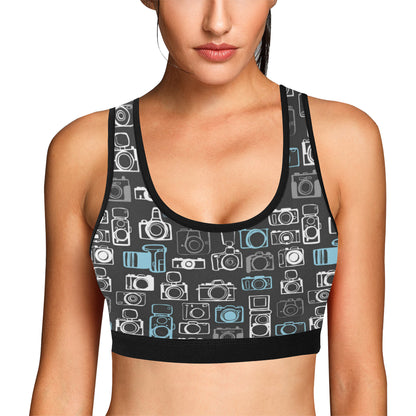 Camera Pattern Print Design 04 Sports Bra