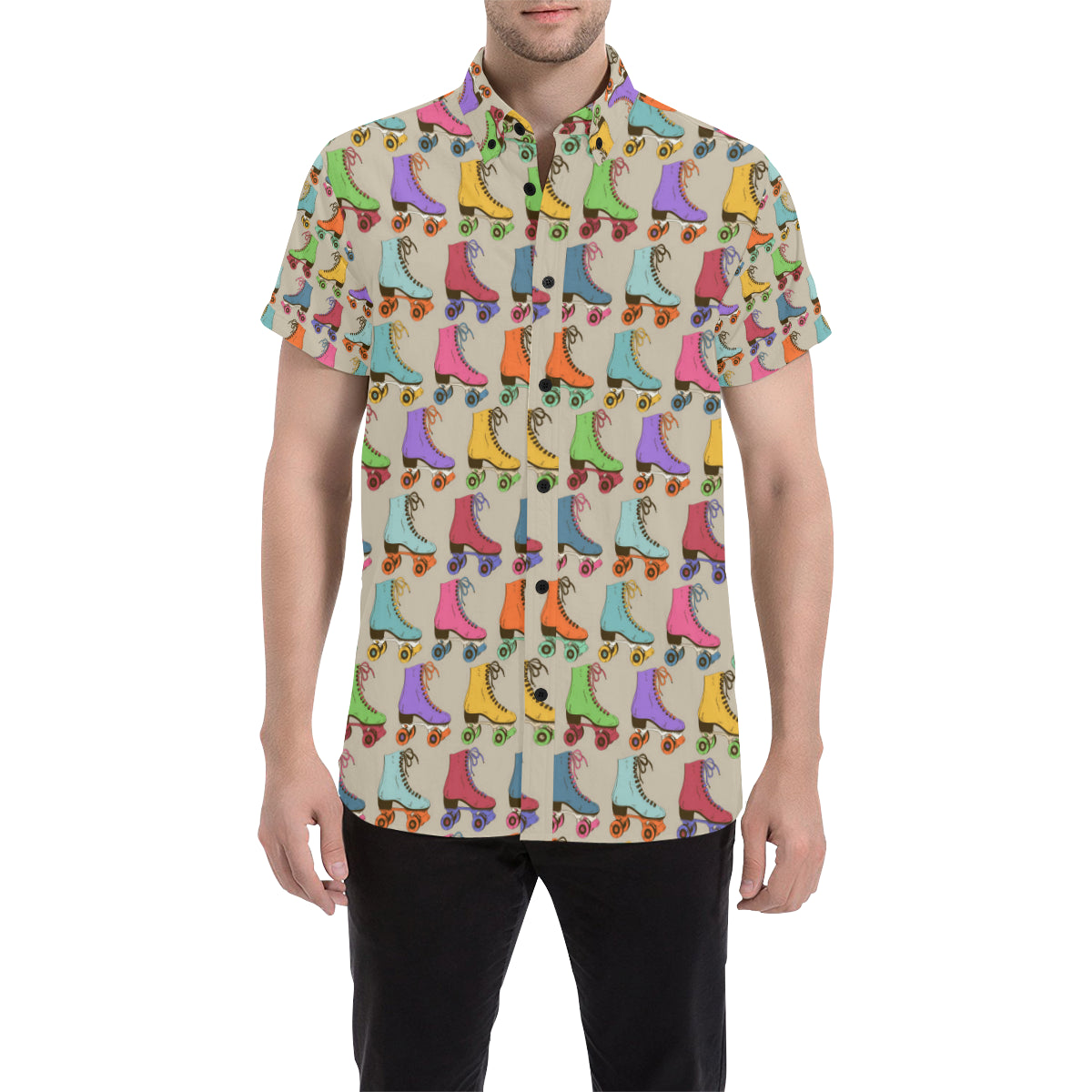 Roller skate Pattern Print Design A01 Men's Short Sleeve Button Up Shirt