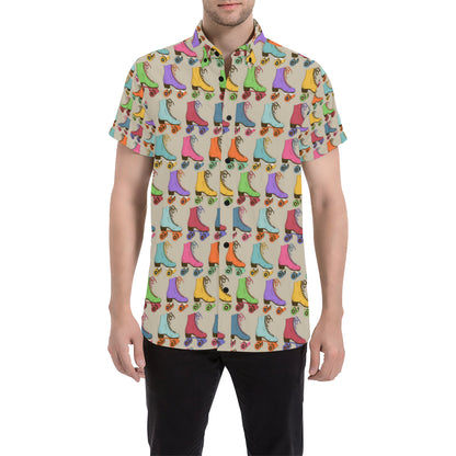 Roller skate Pattern Print Design A01 Men's Short Sleeve Button Up Shirt