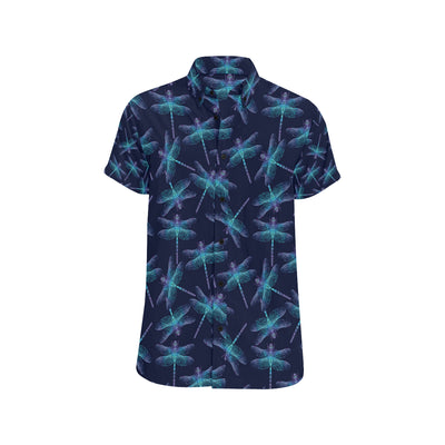 Dragonfly Hand Drawn Style Print Men's Short Sleeve Button Up Shirt