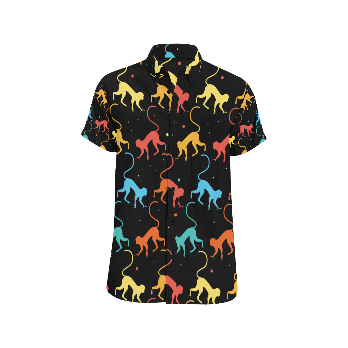 Monkey Pattern Print Design 01 Men's Short Sleeve Button Up Shirt