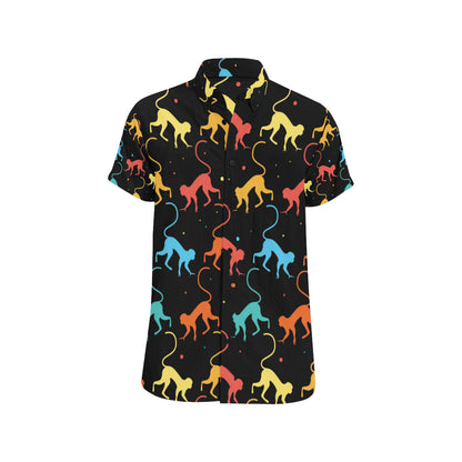 Monkey Pattern Print Design 01 Men's Short Sleeve Button Up Shirt