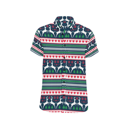 Reindeer Pattern Print Design 03 Men's Short Sleeve Button Up Shirt