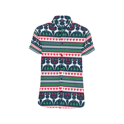 Reindeer Pattern Print Design 03 Men's Short Sleeve Button Up Shirt