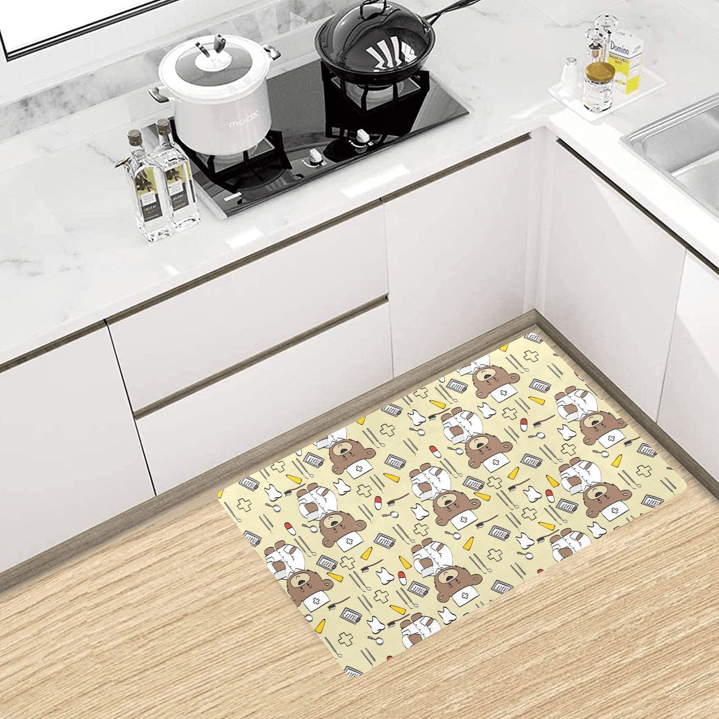 Nurse Bear Pattern Print Design A02 Kitchen Mat