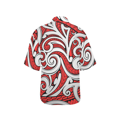 Maori Polynesian Themed Design Print Women's Hawaiian Shirt