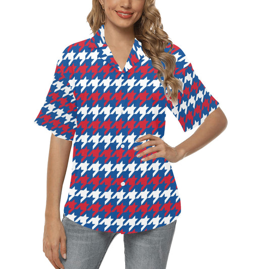 Patriotic Houndstooth Pattern Print Design A02 Women's Hawaiian Shirt