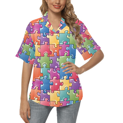 Puzzle Pattern Print Design A05 Women's Hawaiian Shirt