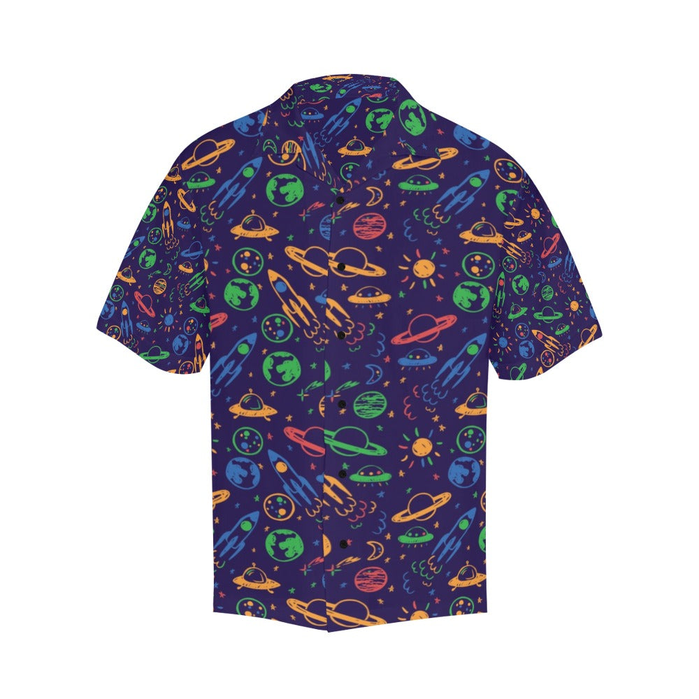 UFO Space Rocket Print Design LKS302 Men's Hawaiian Shirt