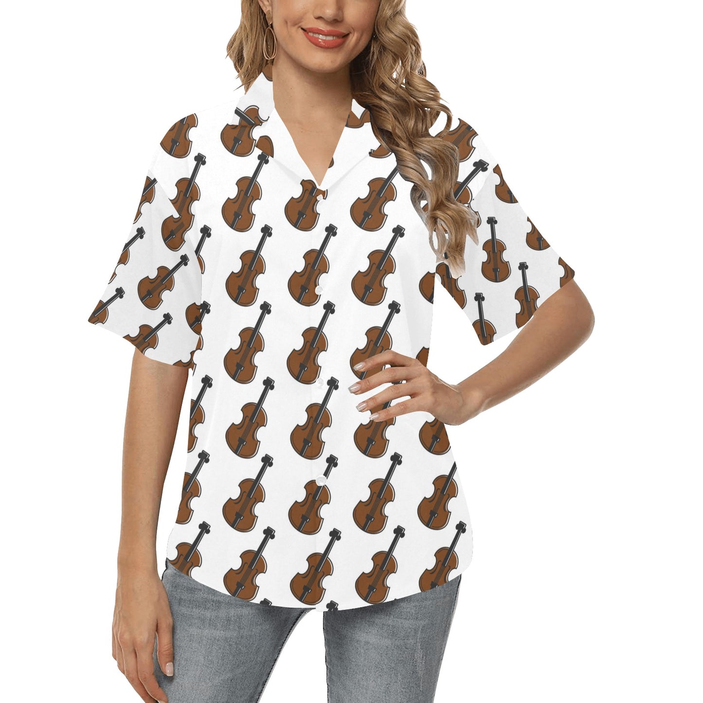 Violin Print Design LKS405 Women's Hawaiian Shirt