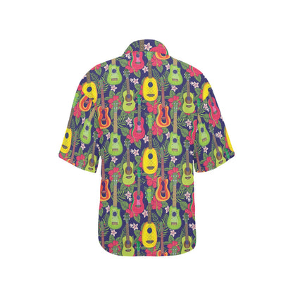 Ukulele Tropical Pattern Print Design 03 Women's Hawaiian Shirt