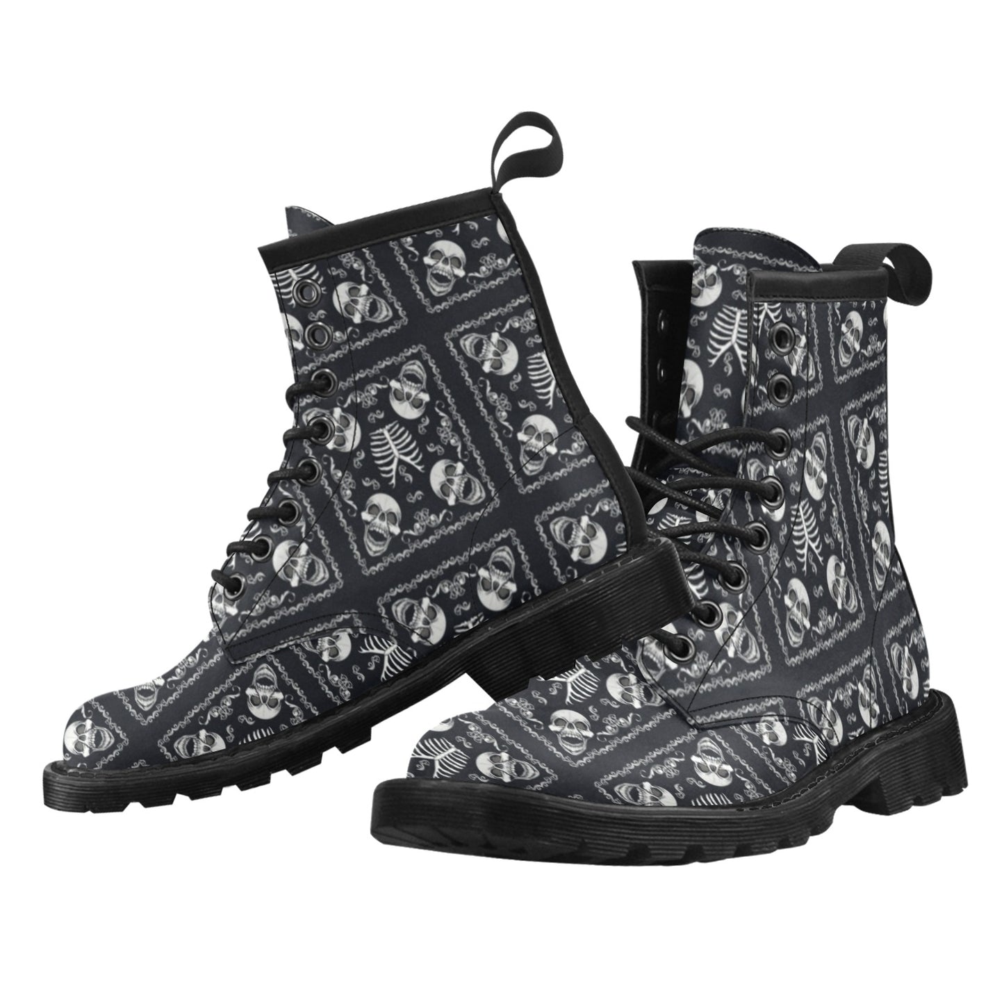 Bandana Skull Black White Print Design LKS306 Women's Boots
