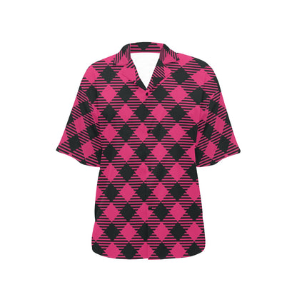 Buffalo check Pink Pattern Print Design 01 Women's Hawaiian Shirt