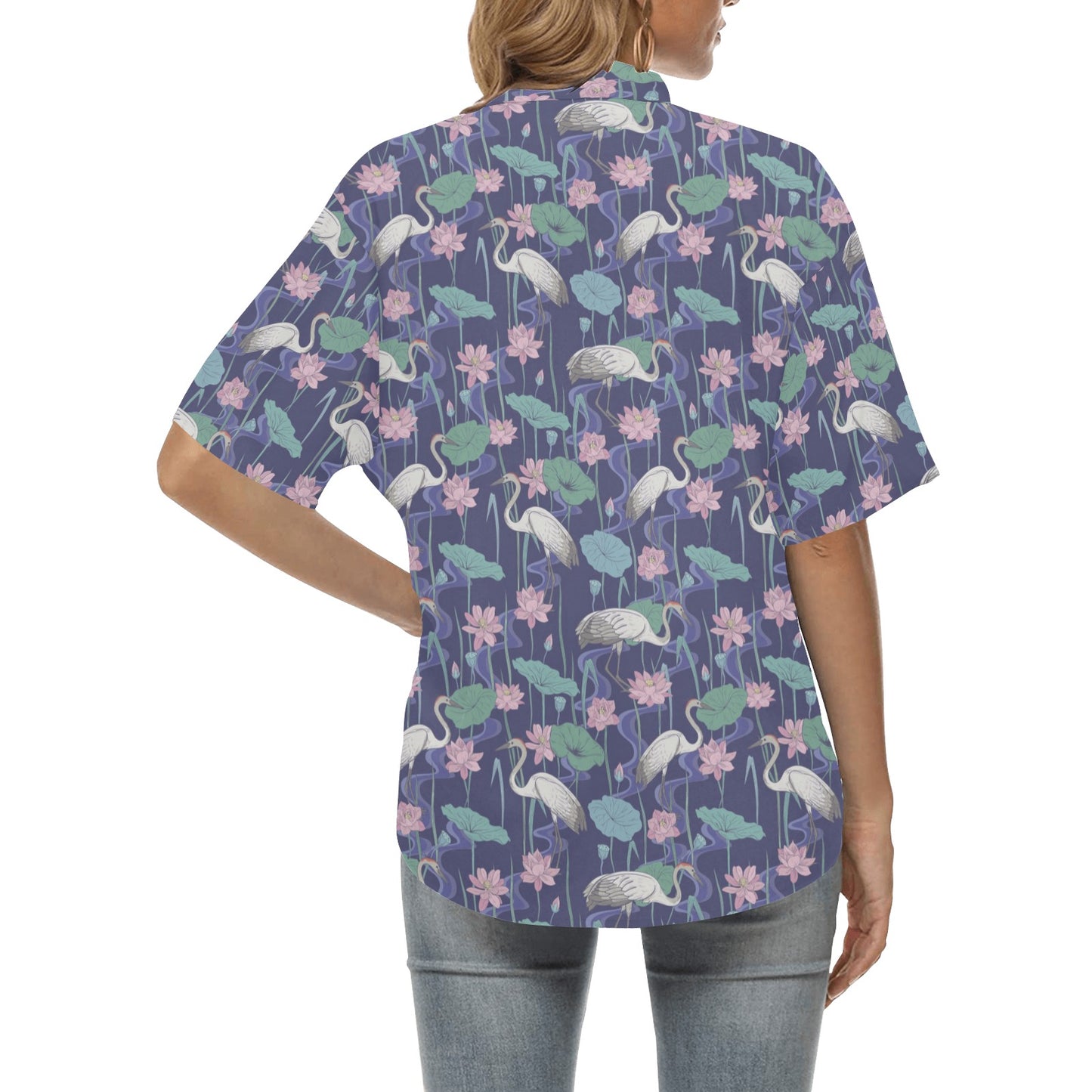Water Lily Print Design LKS306 Women's Hawaiian Shirt