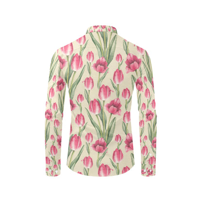 Tulip Pink Pattern Print Design TP06 Men's Long Sleeve Shirt