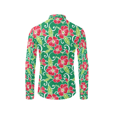 Red Hibiscus Pattern Print Design HB019 Men's Long Sleeve Shirt