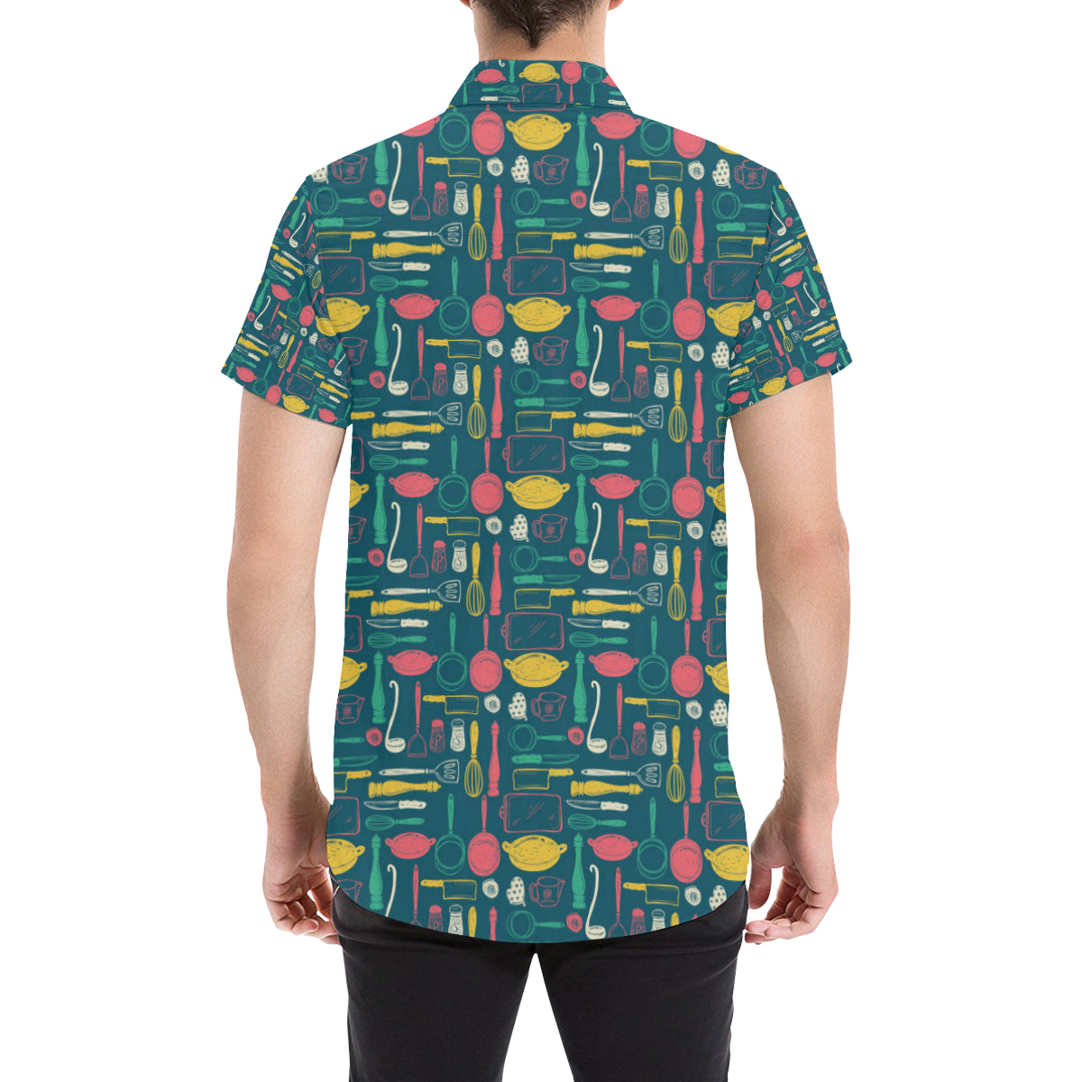 Cooking Kitchen Tools Pattern Print Design 01 Men's Short Sleeve Button Up Shirt