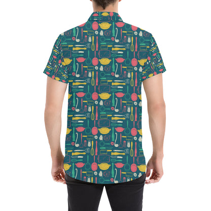 Cooking Kitchen Tools Pattern Print Design 01 Men's Short Sleeve Button Up Shirt