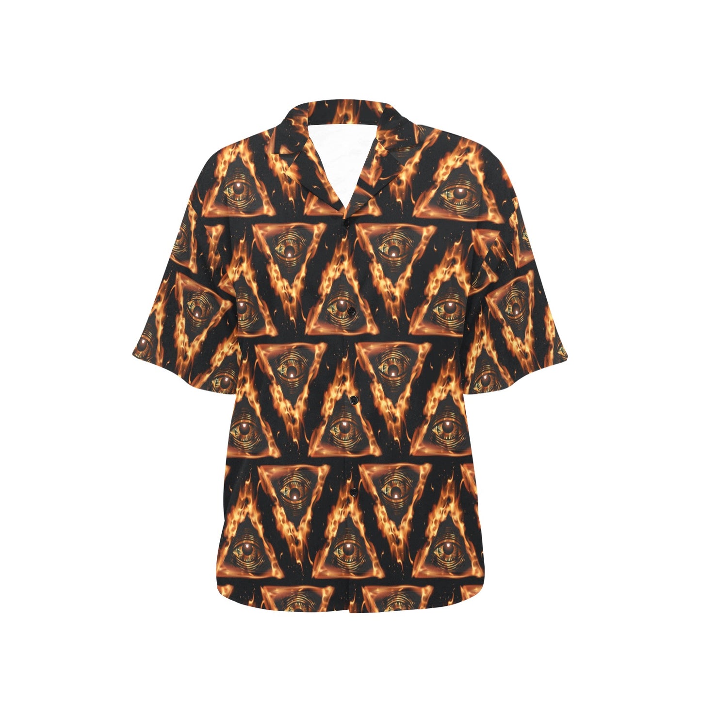 Eye of Horus in Flame Print Women's Hawaiian Shirt