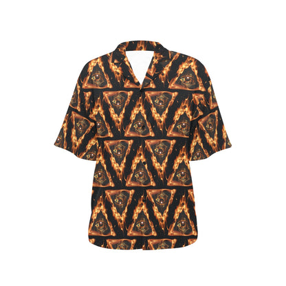 Eye of Horus in Flame Print Women's Hawaiian Shirt