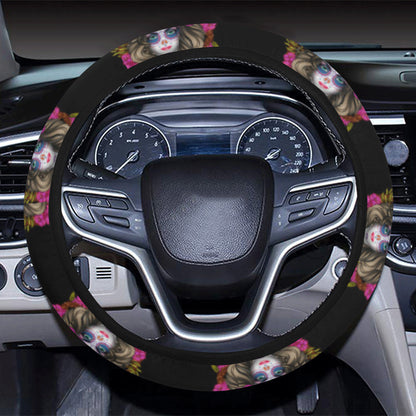 Day of the Dead Makeup Girl Steering Wheel Cover with Elastic Edge