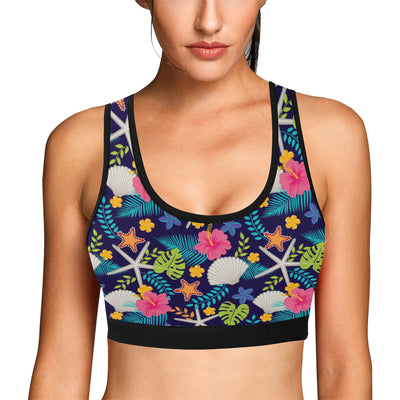 Beach Seashell Floral Theme Sports Bra