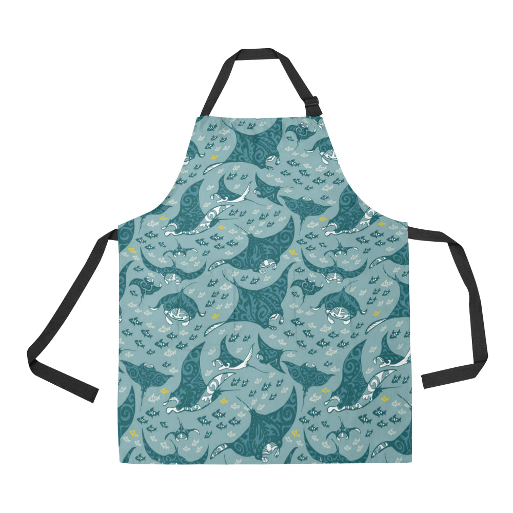 Manta Ray Tribal Pattern Print Design 03 Apron with Pocket