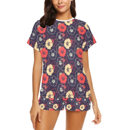 Tropical Flower Print Design LKS302 Women's Short Pajama Set