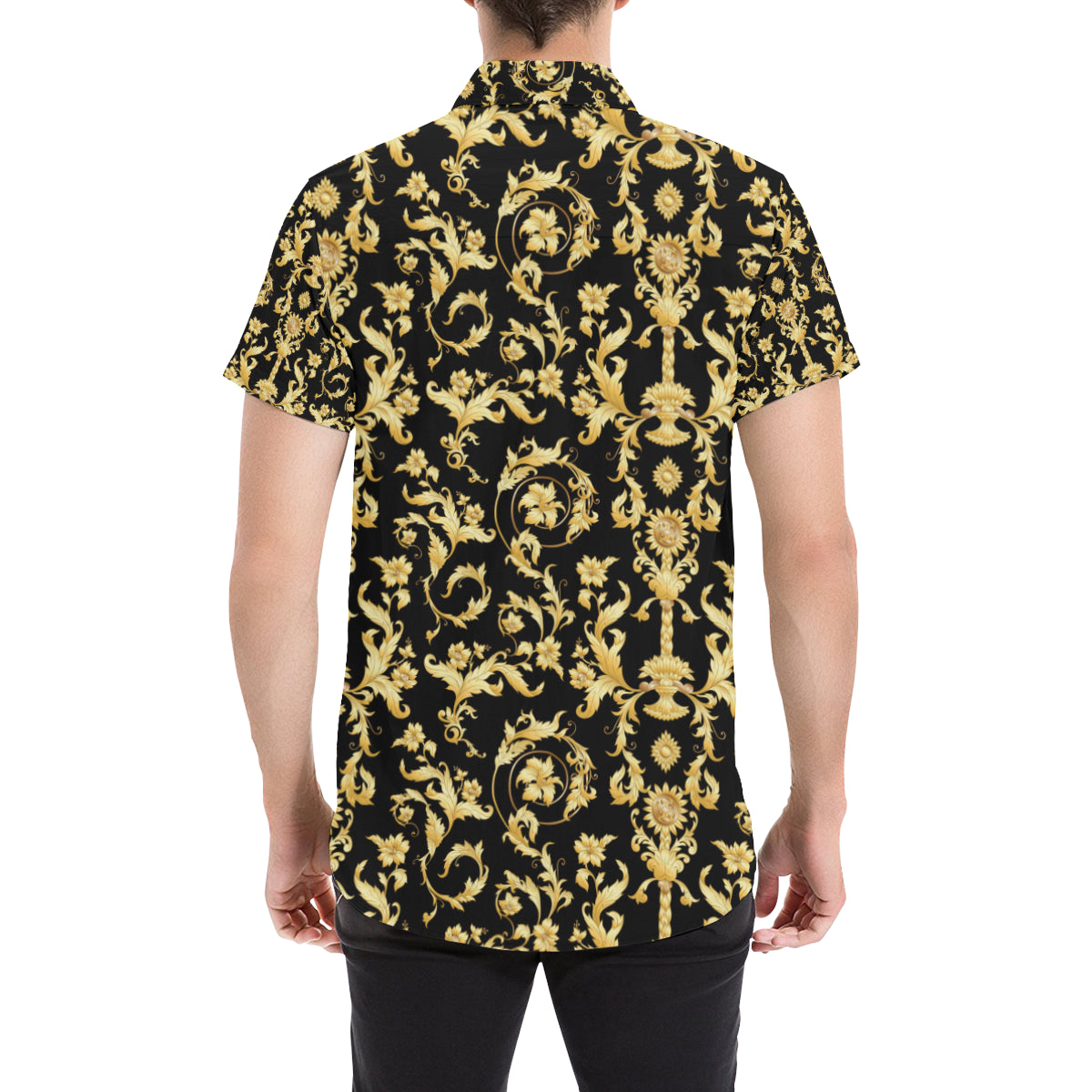 Baroque Golden Pattern Print Design 04 Men's Short Sleeve Button Up Shirt