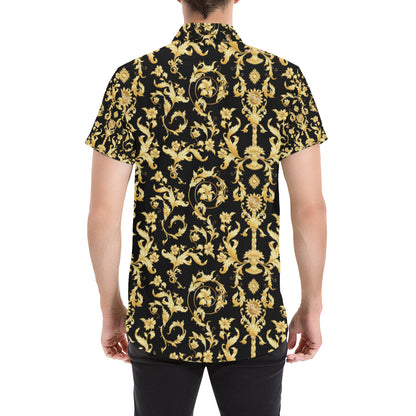 Baroque Golden Pattern Print Design 04 Men's Short Sleeve Button Up Shirt