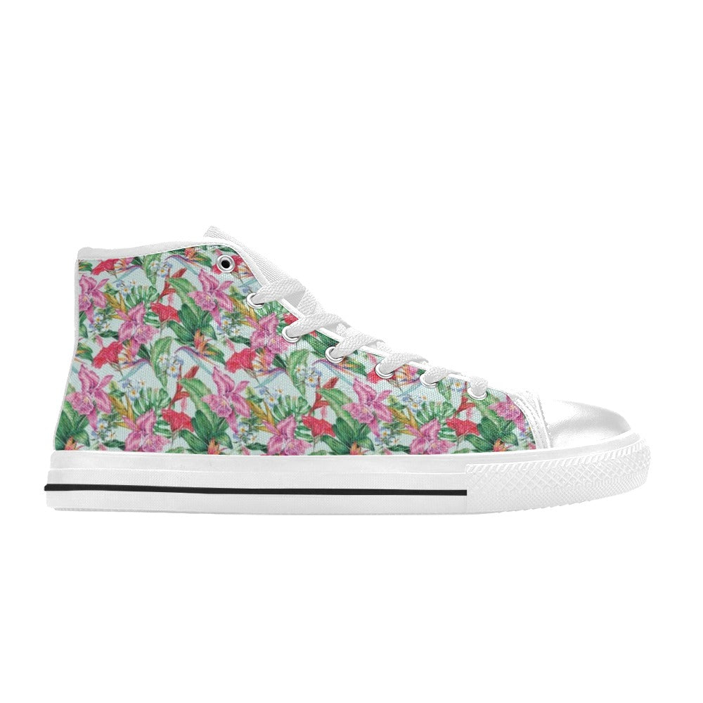 Tropical Flower Print Design LKS304 High Top Women's White Shoes