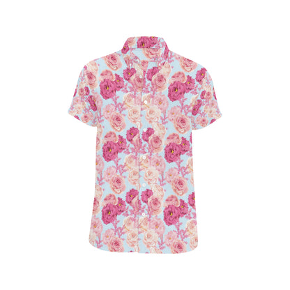Lisianthus Pattern Print Design LT05 Men's Short Sleeve Button Up Shirt
