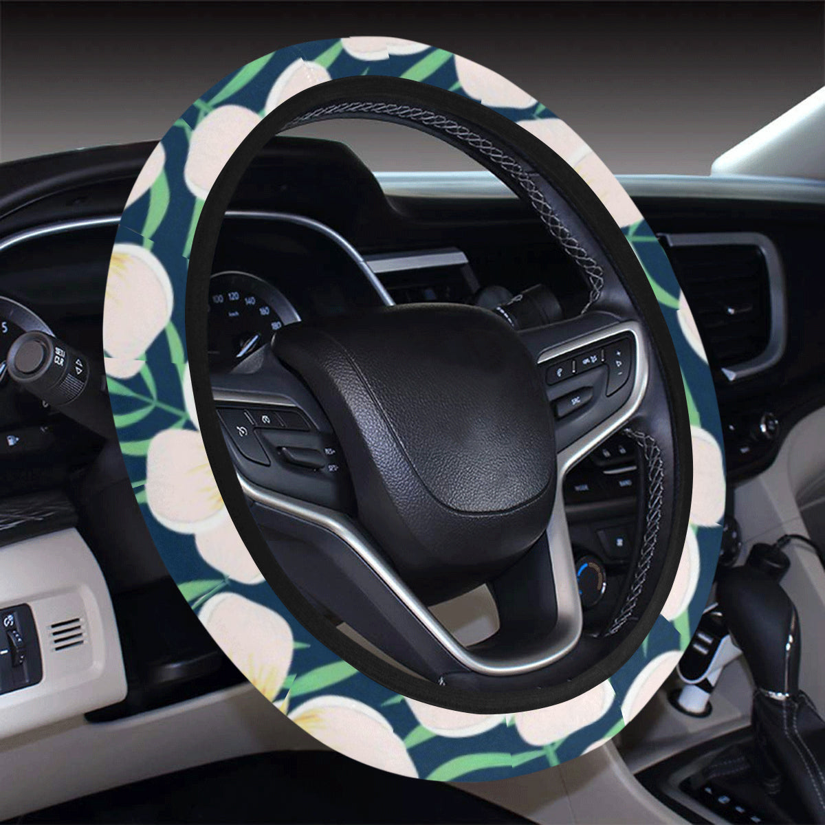 Pink Plumeria Pattern Print Design PM016 Steering Wheel Cover with Elastic Edge