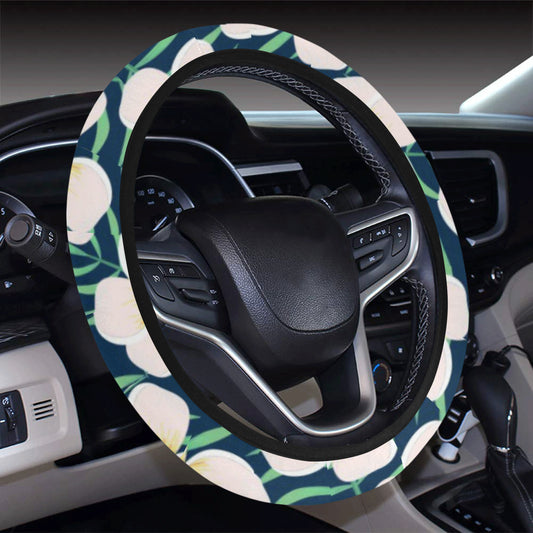 Pink Plumeria Pattern Print Design PM016 Steering Wheel Cover with Elastic Edge