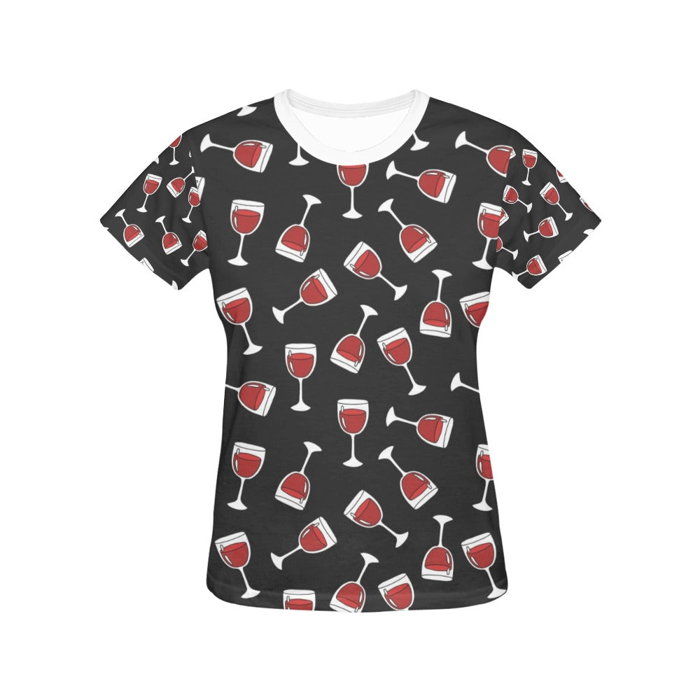 Wine Glass Print Design LKS303 Women's  T-shirt