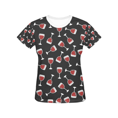 Wine Glass Print Design LKS303 Women's  T-shirt