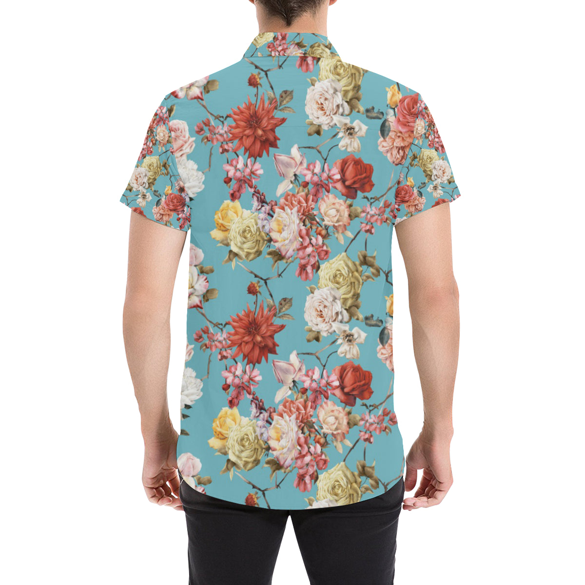 Summer Floral Pattern Print Design SF05 Men's Short Sleeve Button Up Shirt
